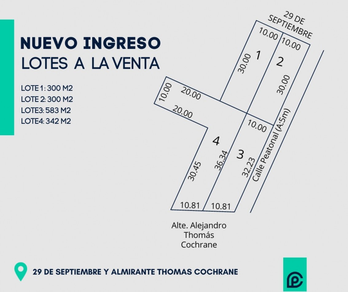 LOTES A LA VENTA ENTRE LAS CALLES  29 DE SETIEMBRE Y COCHRANE 